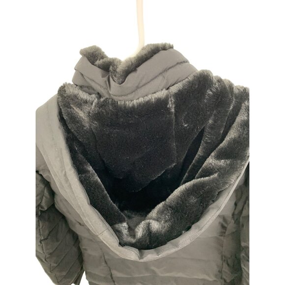 Andrew Marc Stretch Puffer Jacket M Black Removable Fur Hood RGG10697 NWT - Picture 7 of 13